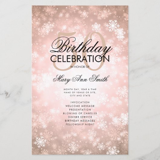 Winter 50th Birthday Program Roos Gold Menu (Voorkant)