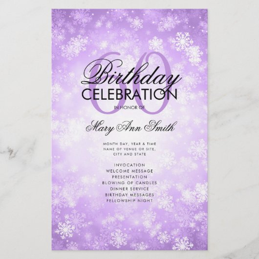 Winter 60 Birthday Programme Paars Wonderland Menu (Voorkant)