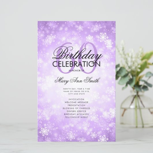 Winter 60 Birthday Programme Paars Wonderland Menu (Staand voorkant)