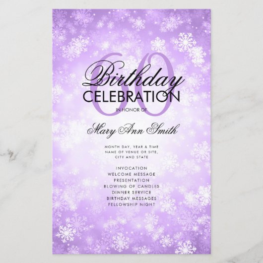 Winter 60 Birthday Programme Paars Wonderland Menu (Voorkant)