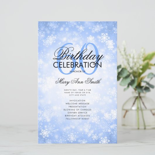 Winter 60th Birthday Program Navy Wonderland Menu (Staand voorkant)