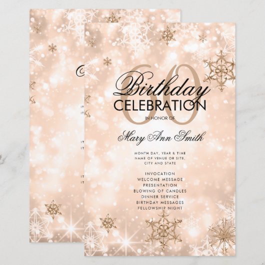Winter 60th Birthday Program Roos Gold Menu (Voorkant / Achterkant)