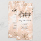 Winter 60th Birthday Program Roos Gold Menu Kaart (Voorkant / Achterkant)