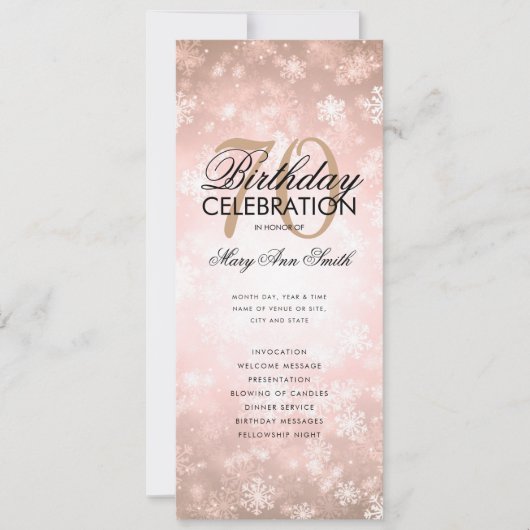 Winter 70th Birthday Programme Roos Gold Wonderlan Kaart (Voorkant)