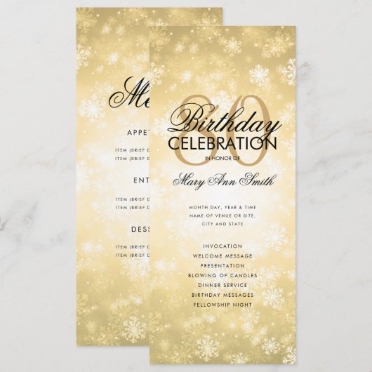 Winter 80e Verjaardagsprogramma Gold Wonderland Me Kaart (Voorkant / Achterkant)