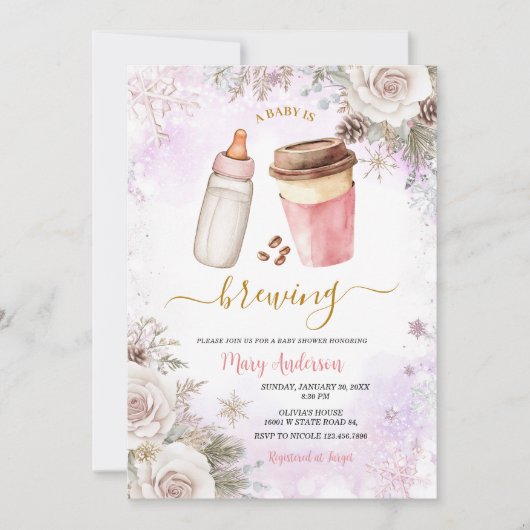 Winter A Baby Is Brewing Coffee Baby Shower Kaart (Voorkant)
