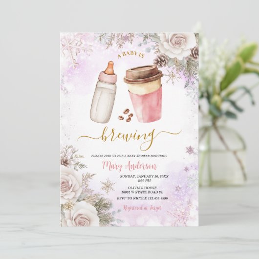 Winter A Baby Is Brewing Coffee Baby Shower Kaart (Staand voorkant)