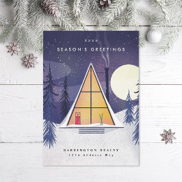 Winter A Frame Ski Chalet Geïllustreerd Portret Feestdagenkaart