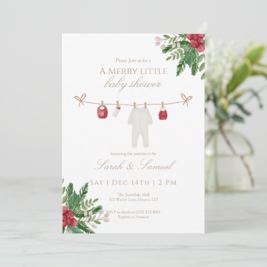 Winter A Merry Little Baby Shower Invitation Bedankkaart (Staand voorkant)