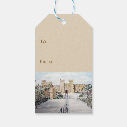 Winter aan het Windsor Castle Landscape Painting Cadeaulabel (Achterkant)