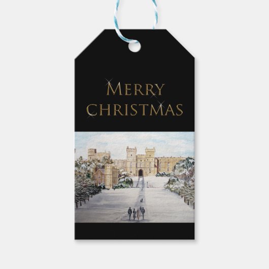 Winter aan het Windsor Castle Landscape Painting Cadeaulabel (Voorkant)