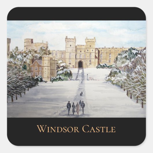 Winter aan het Windsor Castle Landscape Painting Vierkante Sticker (Voorkant)