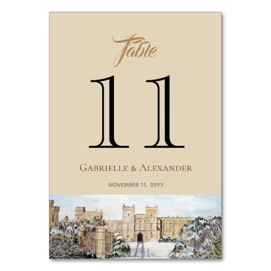 Winter aan het Windsor Castle Wedding Table Number Kaart (Voorkant)