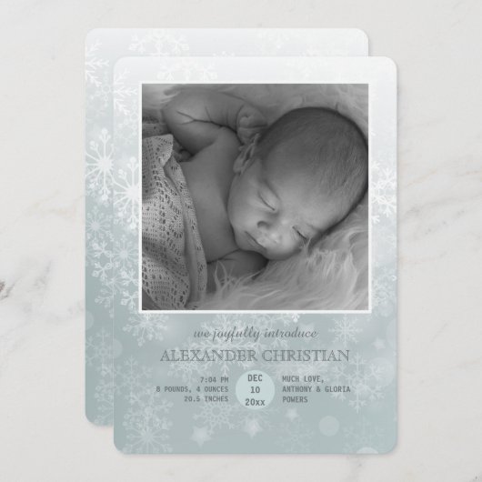 Winter Aankomst Foto geboortedatum Verticaal Aankondiging (Voorkant / Achterkant)