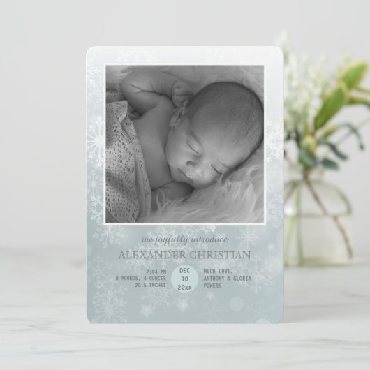 Winter Aankomst Foto geboortedatum Verticaal Aankondiging (Staand voorkant)