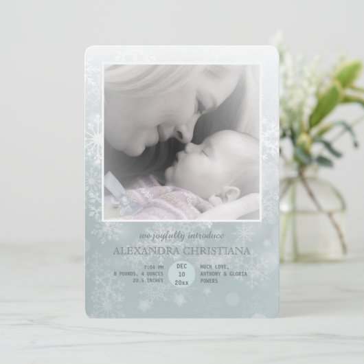 Winter Aankomst Foto geboortedatum Verticaal Aankondiging (Staand voorkant)