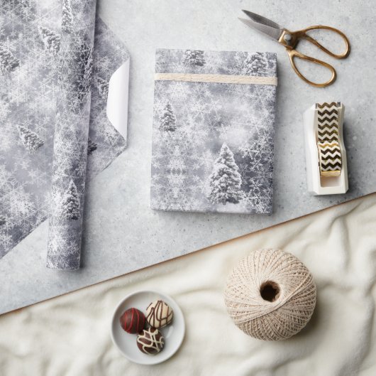 Winter Abstract Tree Grey Holiday Wrapping Papier (Crafts)