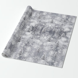 Winter Abstract Tree Grey Holiday Wrapping Papier