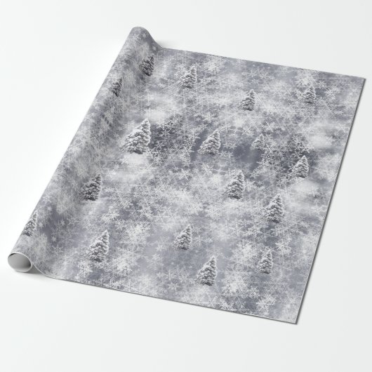 Winter Abstract Tree Grey Holiday Wrapping Papier (Uitgerold)