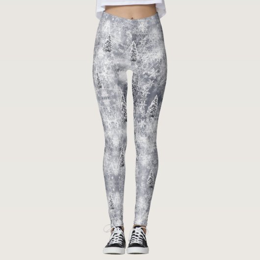 Winter Abstract Tree Grey Vakantie Leggings (Voorkant)