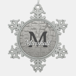 Winter Abstracte Fotonaam & Familie Monogram Tin Sneeuwvlok Ornament