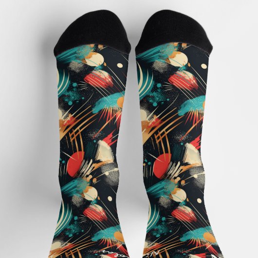 Winter Abstracte Sokken in Blauwgroen, goud en roo (Top)