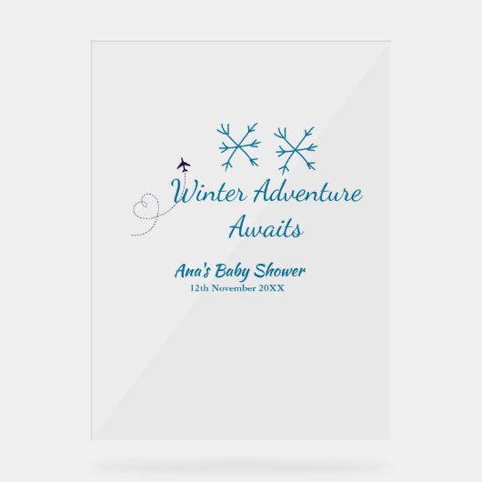Winter Adventure awaits baby shower blue snowflake Acryl Bord (Voorkant)