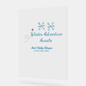 Winter Adventure awaits baby shower blue snowflake Acryl Bord (Hoek)