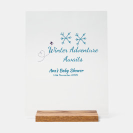 Winter Adventure awaits baby shower blue snowflake Acryl Bord