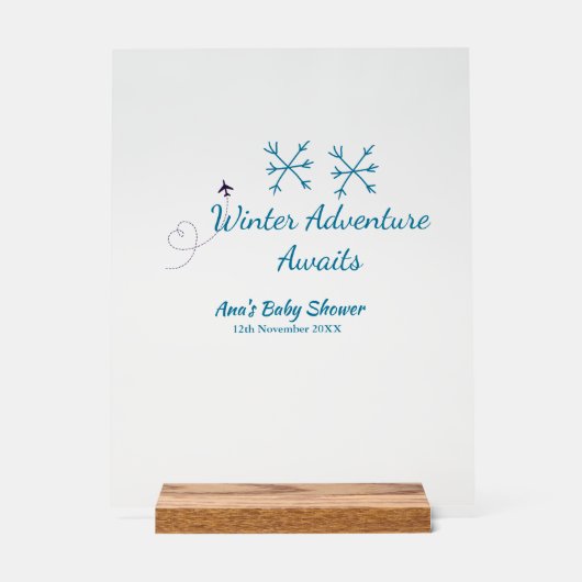 Winter Adventure awaits baby shower blue snowflake Acryl Bord (Voorkant)