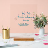 Winter Adventure awaits baby shower blue snowflake Acryl Bord (Huwelijk)