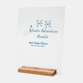 Winter Adventure awaits baby shower blue snowflake Acryl Bord (Hoek)