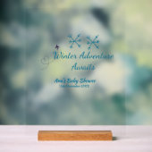 Winter Adventure awaits baby shower blue snowflake Acryl Bord (Neutraal)