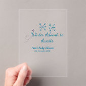 Winter Adventure awaits baby shower blue snowflake Acryl Uitnodigingen (Insitu (Draagbaar))