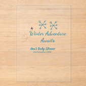 Winter Adventure awaits baby shower blue snowflake Acryl Uitnodigingen (Voorkant)