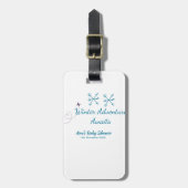 Winter Adventure awaits baby shower blue snowflake Bagagelabel (Voorkant verticaal)