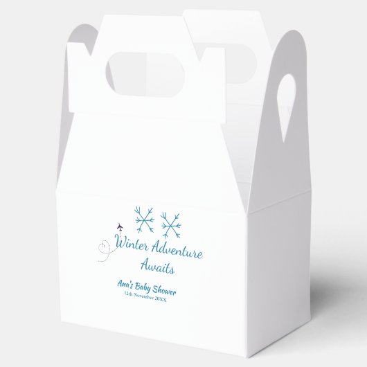 Winter Adventure awaits baby shower blue snowflake Bedankdoosjes (Geopend)