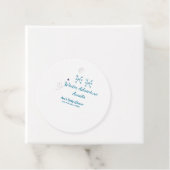 Winter Adventure awaits baby shower blue snowflake Bedankjes Labels (In situ)