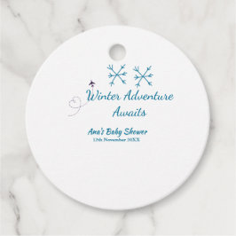 Winter Adventure awaits baby shower blue snowflake Bedankjes Labels