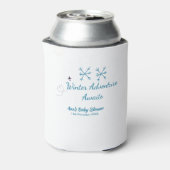 Winter Adventure awaits baby shower blue snowflake Blikjeskoeler (Blikje Achterkant)