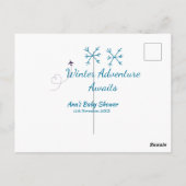 Winter Adventure awaits baby shower blue snowflake Briefkaart (Achterkant)
