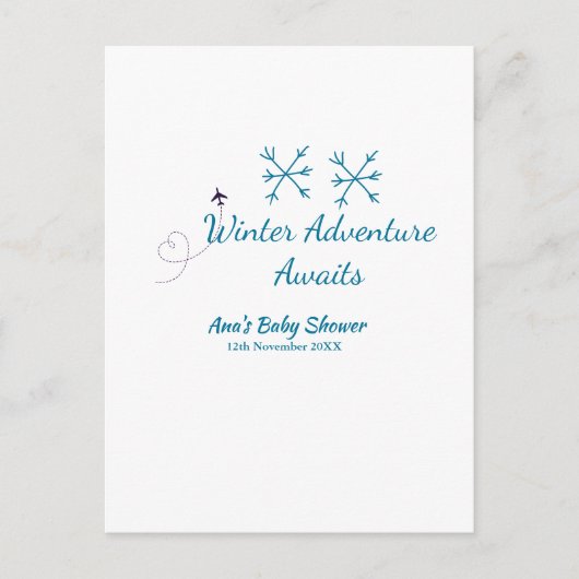 Winter Adventure awaits baby shower blue snowflake Briefkaart (Voorkant)