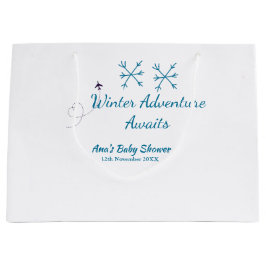 Winter Adventure awaits baby shower blue snowflake Groot Cadeauzakje