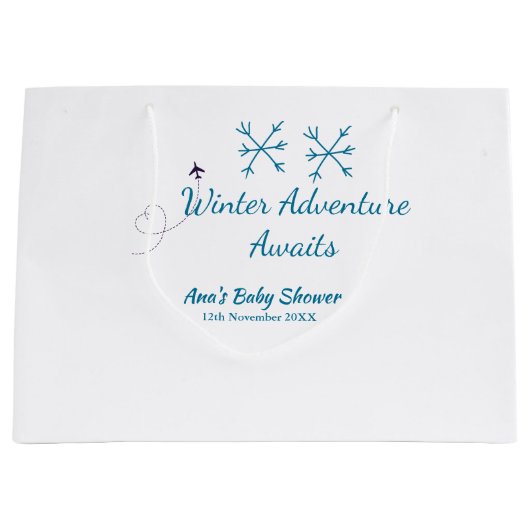 Winter Adventure awaits baby shower blue snowflake Groot Cadeauzakje (Voorkant)