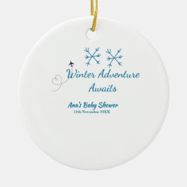 Winter Adventure awaits baby shower blue snowflake Keramisch Ornament