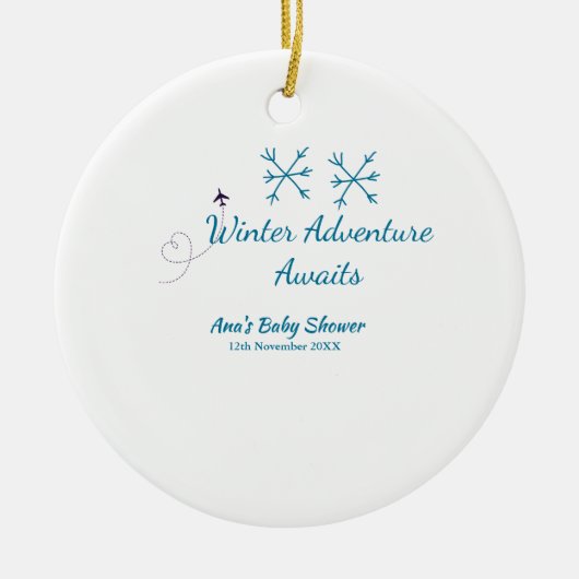 Winter Adventure awaits baby shower blue snowflake Keramisch Ornament (Voorkant)