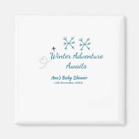 Winter Adventure awaits baby shower blue snowflake Magneet (Voorkant)