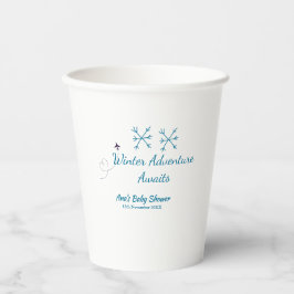 Winter Adventure awaits baby shower blue snowflake Papieren Bekers