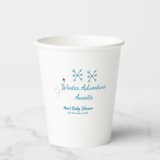Winter Adventure awaits baby shower blue snowflake Papieren Bekers (Voorkant)