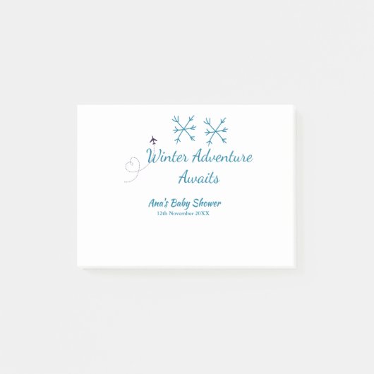 Winter Adventure awaits baby shower blue snowflake Post-it® Notes (Voorkant)